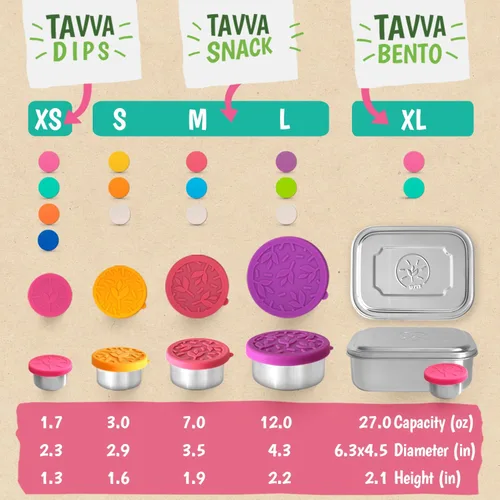 Vista 5 de TAVVA Recipientes de acero inoxidable para niños [12 onzas/7 onzas/3 onzas] – A prueba de fugas con tapas de silicona, lonchera para niños, lonchera