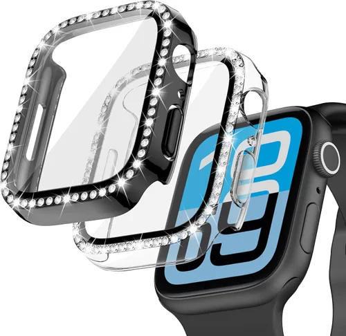 Vista 19 de Goton - Pack de 2 Fundas Bling para Apple Watch con Protector de Pantalla 40mm SE 3/2/1, Series 6/5/4, Funda con Purpurina para Mujer con Diamantes