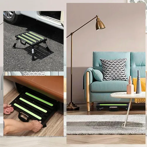 Vista 5 de Homeon Wheels Taburete ajustable para caravana, plataforma plegable con tira reflectante, color negro