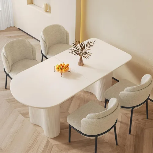 Vista 17 de Mesa de comedor negra de 55 pulgadas, una mesa rectangular de extremo redondeado con patas de diseño ondulado para cocina, comedor, oficina en casa