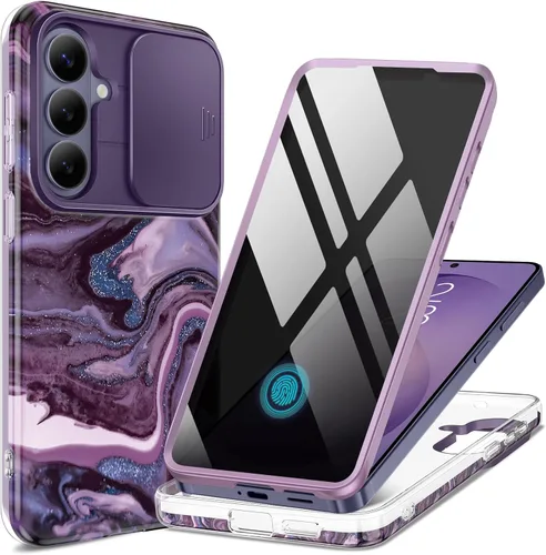Vista 11 de GVIEWIN - Funda para Samsung Galaxy S26 Plus con cubierta deslizante para cámara de mármol Built-in Screen Protector, Military-Grade Shockproof