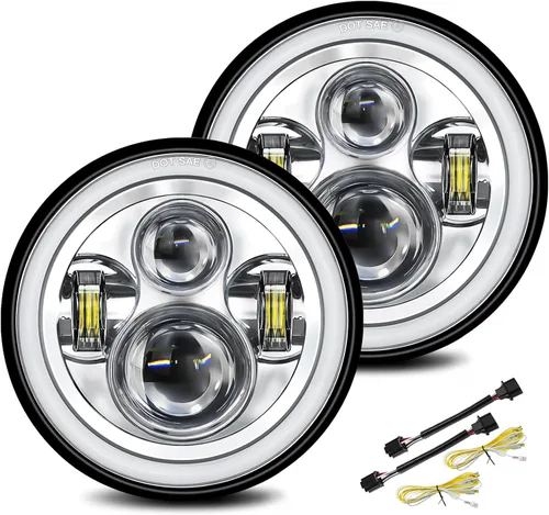 Vista 8 de UNI-SHINE J003T - Par de faros delanteros led de 7 pulgadas, color ámbar y blanco, ojos de ángel, homologado por DOT y E-Mark, haz de luz alta