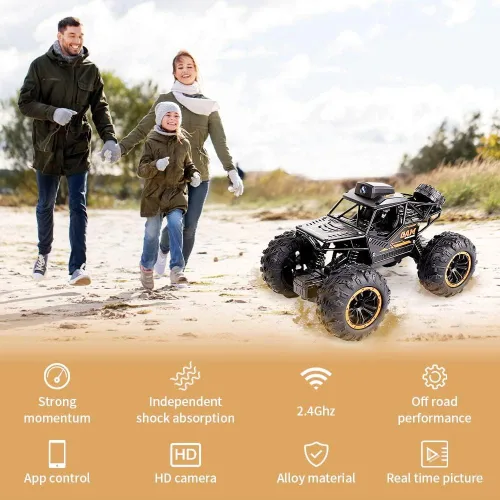 Vista 2 de Auto a control remoto 1:18 con cámara, aleación de alta velocidad, camión todoterreno de carreras rápidas, vehículo eléctrico de juguete para niños