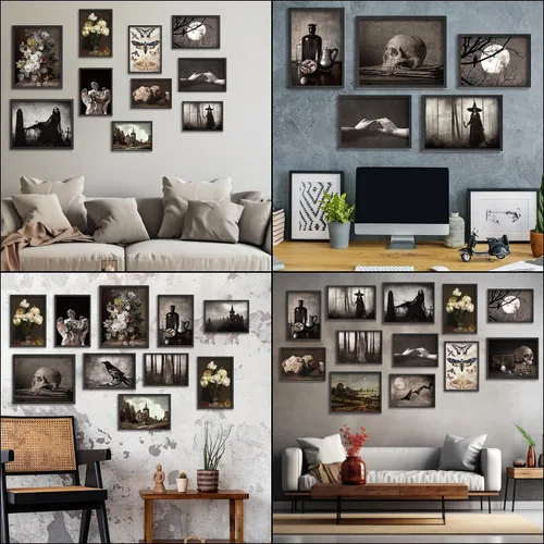 Vista 5 de Naozinebi 18 piezas de póster gótico de la Academia oscura para pared, decoración del hogar, arte de pared estético, imágenes espeluznantes góticas