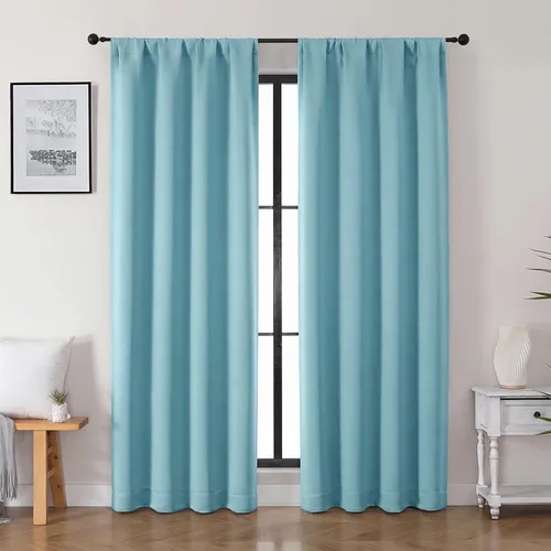 Vista 23 de Gwine Aqua Short Curtains 36 Inches Long - Small Half Window Kitchen Curtains Over Sink, Solid Blackout Curtain for Bathroom Basement Cabinet RV, 2