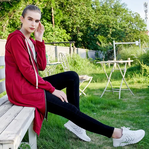 Vista 4 de DUOYANGJIASHA - Sudaderas largas con capucha chaquetas de vellón de invierno de punto sudaderas casuales con cremallera