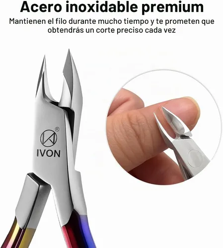 Vista 4 de IVON Cortadora de cutículas profesional – Acero inoxidable con acabado arcoíris, pinza de uñas de precisión para manicura y pedicura