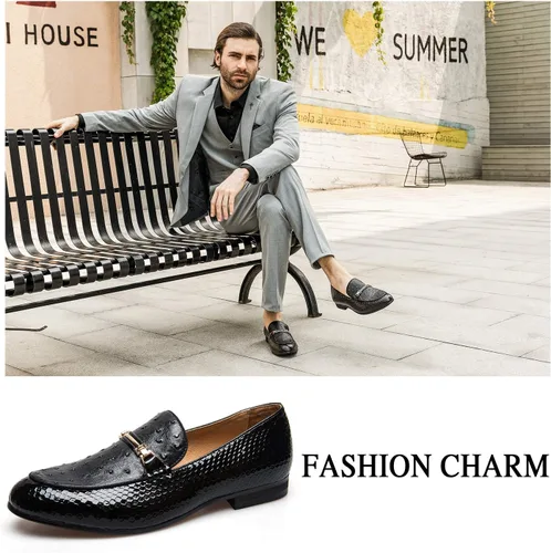 Vista 6 de JITAI Zapatos Penny de cuero con puntera de mocasín para hombre