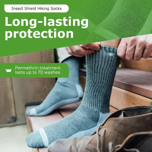 Vista 6 de Insect Shield Heavyweight Hiking Walking Socks, Stretchy and Comfortable Crew Socks with Padding and Tick Protection