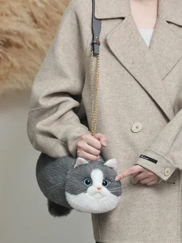 Vista 6 de Bolso cruzado con forma de gato con correa ajustable y cadena de metal, bolso de gato para mujer