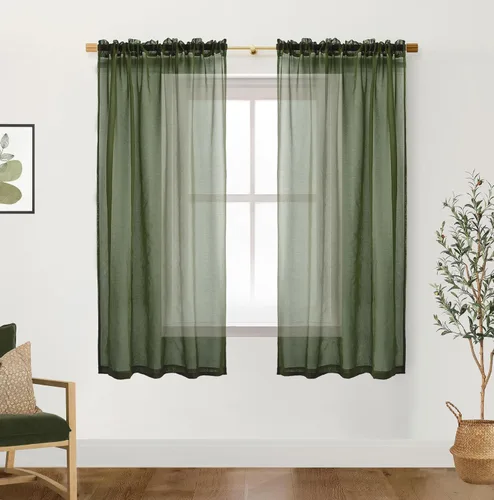Vista 19 de XTMYI Cortinas negras de 48 pulgadas de largo para dormitorio, juego de 2 paneles, bolsillo para cortinero, cortinas de encaje transparentes