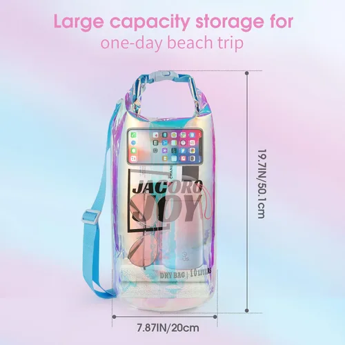 Vista 2 de Bolsa seca iridiscente, bolsa de playa impermeable de 5L Lightweight & durable TPU material, Fashionable vibrant design, Sand-proof &