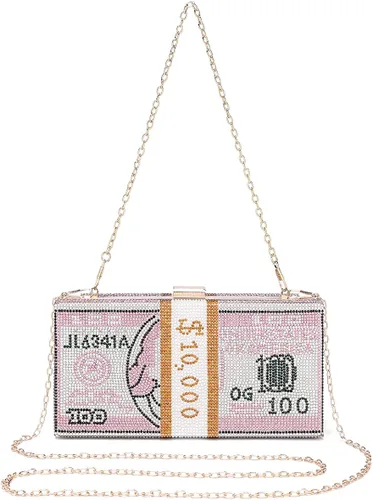 Vista 4 de Bolso de mano de dólar para mujer de Covelin bolso de mano de noche con diamantes de imitación