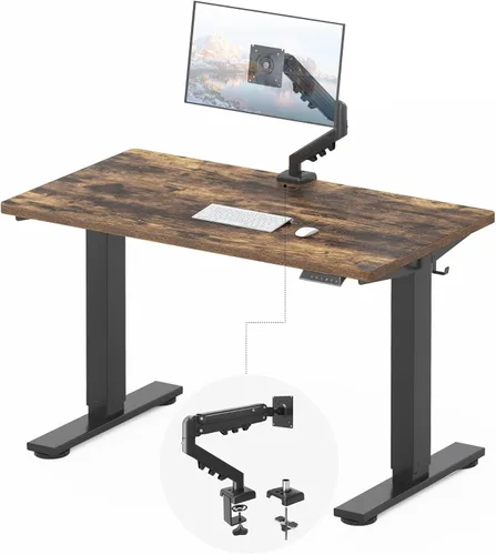 Vista 50 de FLEXISPOT EN2 Escritorio de pie de una pieza completa con regleta de alimentación de abrazadera, escritorio eléctrico de altura ajustable de 40 x 24