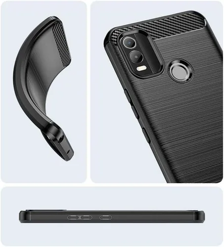 Vista 4 de Funda para Nokia C21 Plus con protector de pantalla HD, antideslizante, absorción de impactos, flexible TPU fibra de carbono, parachoques de goma