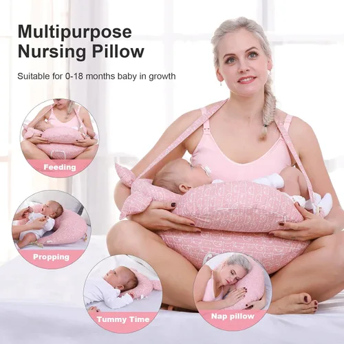 Vista 2 de Almohada de lactancia para lactancia materna, almohadas de lactancia para más apoyo para mamá y bebé, con correa ajustable para la cintura