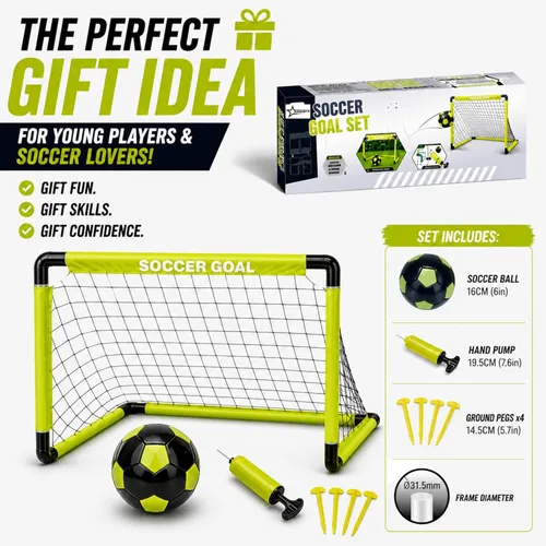 Vista 4 de Kids Soccer Goals Set for Indoor & Outdoor Play – Includes Foldable Goal, Ball, Pump & 4 Stakes