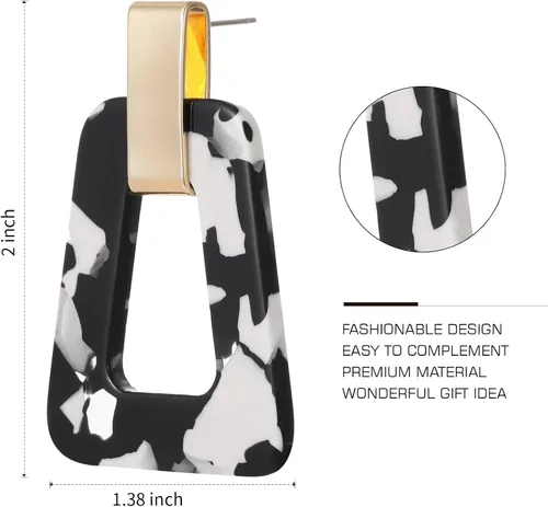 Vista 2 de Aretes geométricos acrílicos – Aretes colgantes ligeros de resina moteada para fiestas o vacaciones
