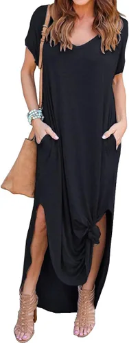 Vista 2 de GRECERELLE - Vestido largo para mujer estilo holgado con bolsillos manga corta y abertura lateral