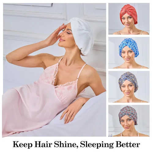 Vista 78 de Gorro de satén de seda ajustable para envolver el cabello para dormir, gorro de dormir de doble capa, turbante nocturno para cabello largo y rizado
