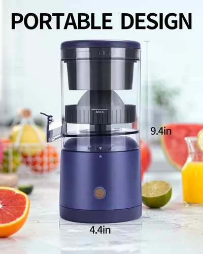 Vista 2 de SUNHAIXIA Exprimidor eléctrico recargable - Exprimidor de cítricos con tipo c recargable para jugo de naranja, limón y pomelo. (azul-45 vatios)