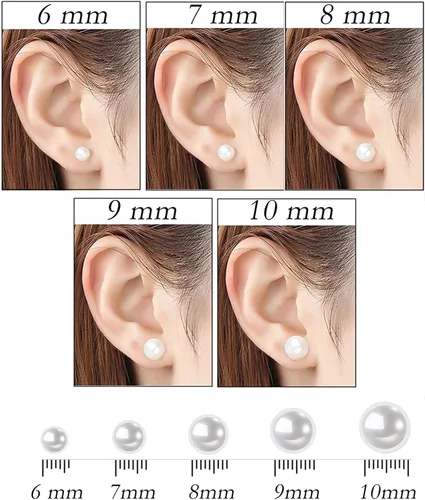 Vista 5 de lureme 4 pares de pendientes redondos de perlas de concha simulada para mujeres niñas pendientes de perlas de imitación paquete (er006323)