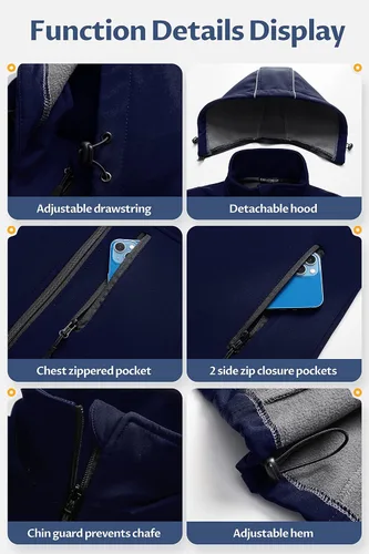 Vista 6 de CREATMO US Chaleco ligero de Softshell para mujer, chaqueta sin mangas cortavientos con capucha extraíble