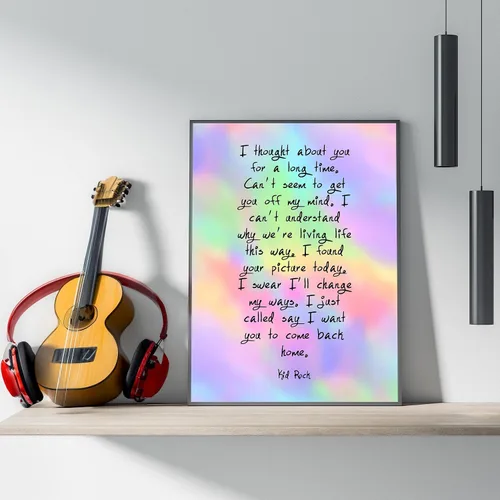 Vista 2 de Cartel de arte de pared con letras de canciones de Kid Rock & Sheryl Crow-Picture - Cartel de música rock de 8 x 10 pulgadas, listo para enmarcar.