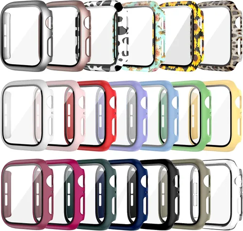 Vista 8 de Paquete de 12 fundas para Apple Watch de 38 mm Series 3/2/1 con protector de pantalla de vidrio templado, funda protectora HD para el iWatch