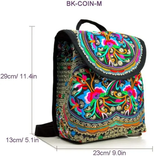 Vista 2 de Mochila de lona única vintage para mujer con bordado floral