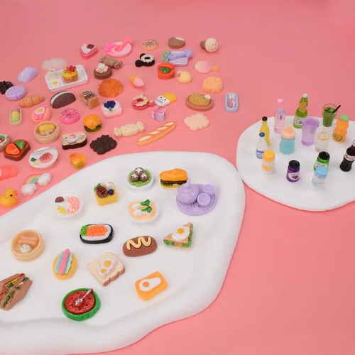 Vista 4 de 100 piezas de alimentos en miniatura Mini comida en miniatura accesorios para casa de muñecas de resina pequeña, juego de comida para casa