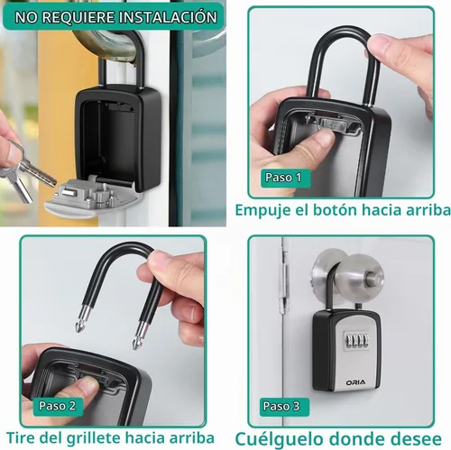 Vista 3 de ORIA Caja de bloqueo de llaves, caja de seguridad para llaves, combinación de 4 dígitos, caja de bloqueo de almacenamiento de llaves impermeable