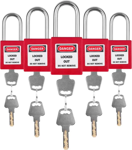 Vista 18 de Juego de 5 cerraduras de bloqueo con llave negra, 2 llaves por cerradura, candados de seguridad compatibles con OSHA para kit de etiqueta de bloqueo