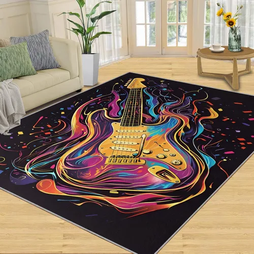 Vista 25 de Alfombra de guitarra, alfombra de 2 x 3 pies para entrada, alfombra de área musical, alfombra lavable de guitarra fresca para dormitorio, alfombra