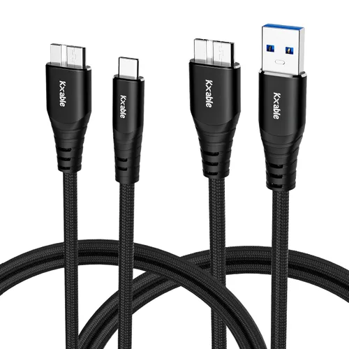 Vista 9 de Cable USB para disco duro de 1 pie (paquete de 2), cable USB A a Micro B 3.0, compatible con Western Digital WD My Passport, Toshiba, Seagate, SSD