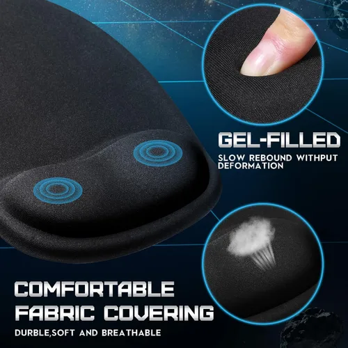 Vista 4 de Flutesan 9 alfombrillas ergonómicas para mouse con reposamuñecas, almohadillas de mouse negras de espuma viscoelástica antideslizante, cómoda