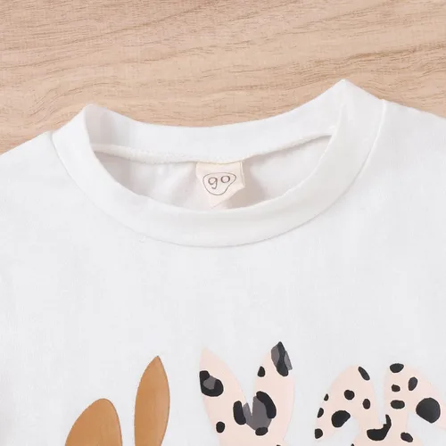 Vista 3 de 3pc Toddler Girls Kids Easter Cartoon Rabbit Printed Pullover Tops Spring Flared Pants Infant Stylish Headband