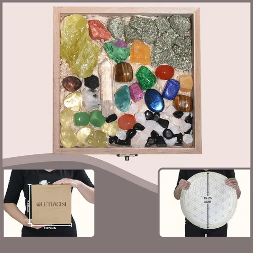 Vista 4 de Juego de 38 cristales y piedras curativas. Juego de cristales curativos de 65 onzas para meditación, colección de cristales, decoración. Juego