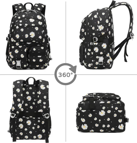 Vista 2 de Daisy - Mochila escolar para niñas, con lonchera, juego de bolsa de libros, mochilas para adolescentes y niñas