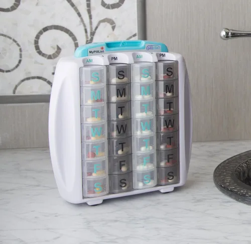 Vista 8 de Organizador de pastilleros para medicamentos y suplementos, 3 ¾ pulgadas x 7 pulgadas, clasificador de medicamentos de 28 días, apto para FSA y HSA
