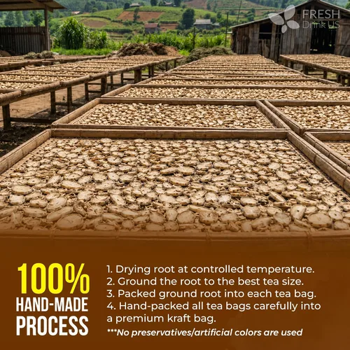Vista 7 de FreshDrinkUS, 40 bolsas de té de raíz de bardana premium, 100% natural y puro de raíz de bardana. Fabricado con bolsas de té de material natural.