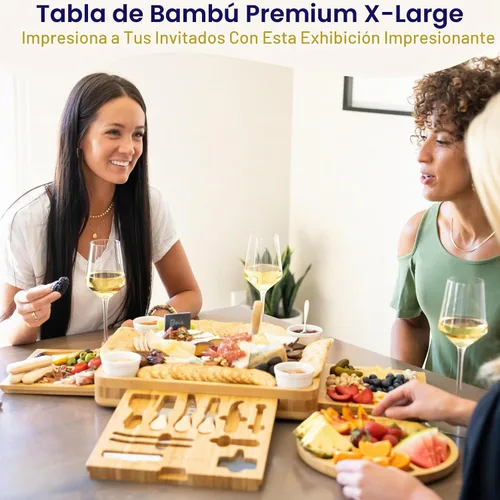 Vista 4 de Juego de tablas de charcutería – Tabla grande de queso de bambú y plato con accesorios de charcutería, regalos de inauguración de la casa