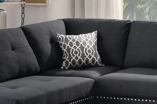 Vista 8 de Poundex bobkona viola Set de sofás con otomano en negro linen-like polyfabric mano izquierda o derecha chaise