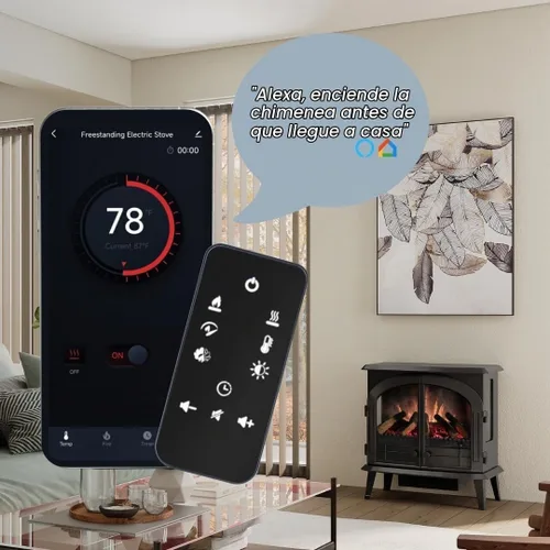 Vista 2 de Modern Ember Harlowe - Estufa Calentador de Chimenea Eléctrica Independiente en Negro con Cama de Brasas Multicolor Tecnología Inteligente