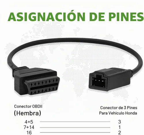 Vista 5 de Adaptador OBD1 a OBD2 para Honda Cable de 3 Pines, Compatible con Vehículo Honda Cable Adaptador de Conector Diagnóstico de 3pines Obd1 a 16pines