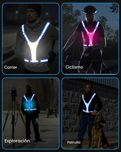 Vista 7 de Zacro LED Reflective Vest Running Gear, 5 Lights Colors High Visibility Reflective Running Gear Rechargeable Light Up Running Vest for Walking
