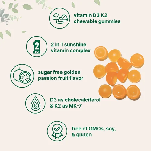 Vista 5 de Micro Ingredients Gomitas de vitamina D3 K2, 120 unidades 5,000 UI de vitamina D + 100 mcg K2 MK-7 Suplementos para la salud ósea, inmunitaria