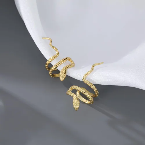 Vista 4 de Reffeer Aretes de plata de ley 925 con diseño de serpiente sin piercings para mujeres y niñas