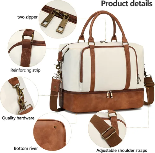 Vista 41 de CAMTOP - Bolsa de viaje de fin de semana para mujer, bolsa de lona con espacio para laptop de15.6 pulgadas