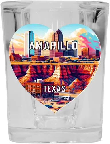 Vista 3 de Amarillo Texas Travel Souvenir Destination - Forma de corazón de 2 onzas, vaso de chupito cuadrado con base azul, paquete de 2